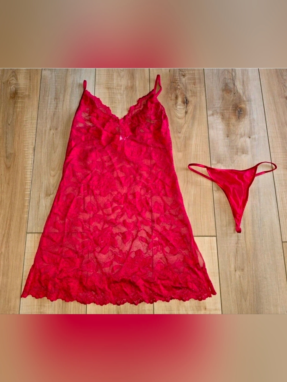 Vintage Victoria's Secret Lace Babydoll Chemise Nightie Lingerie Thong Panty S